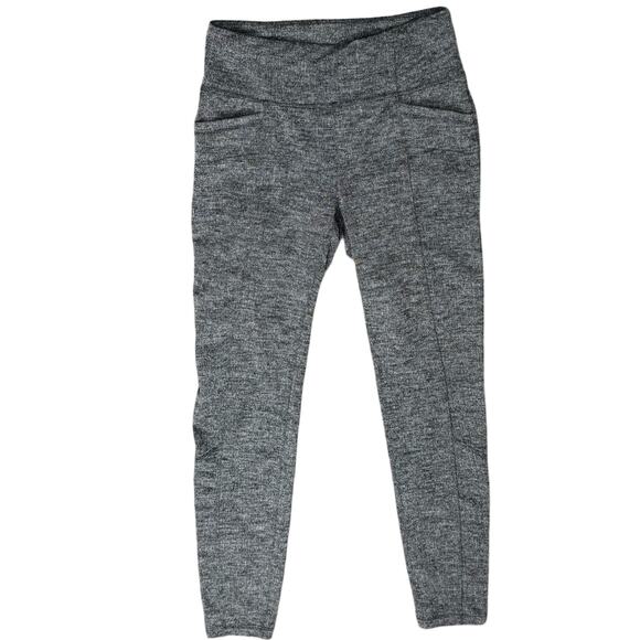Athleta Black Gray Herringbone Metro Legging Skinny Stretch Pants size M Pockets - Picture 1 of 9